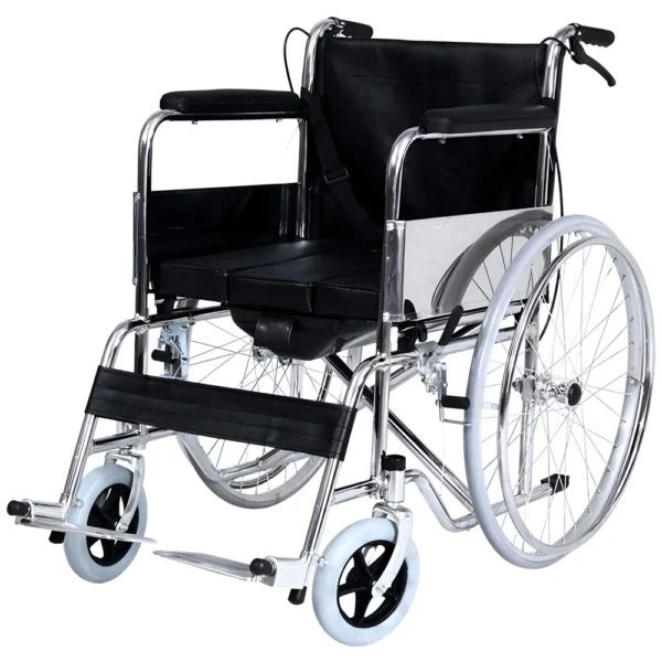 NL190301D 7 Premium Leather Commode Wheelchair With Dual Brakes