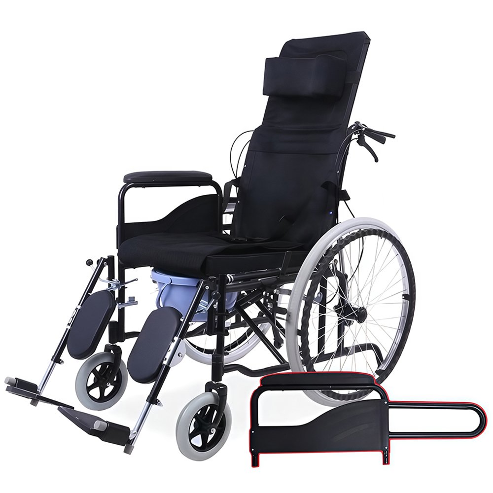 Height Adjustable High Back Reclining Commode Wheelchair