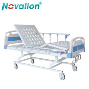 NL150302-BLSM01F 3-Function Manual Hospital Bed with Aluminum Foldable Rails and Stainless Steel Cranks