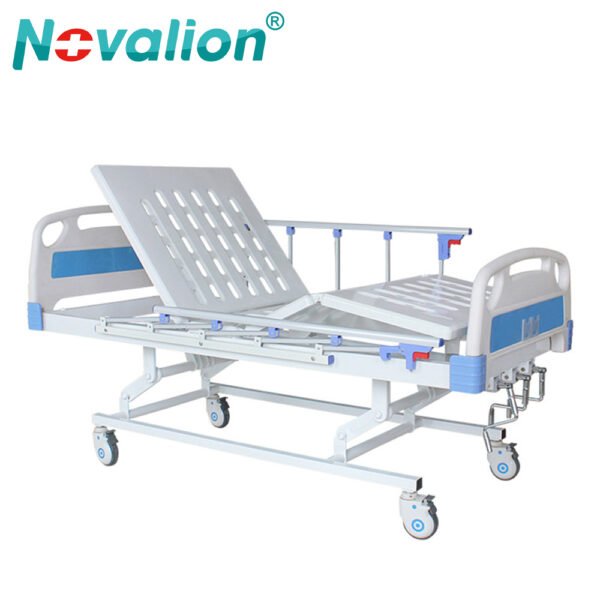 NL150302 BLSM01F 3 Function Manual Hospital Bed with Aluminum Foldable Rails and Stainless Steel Cranks