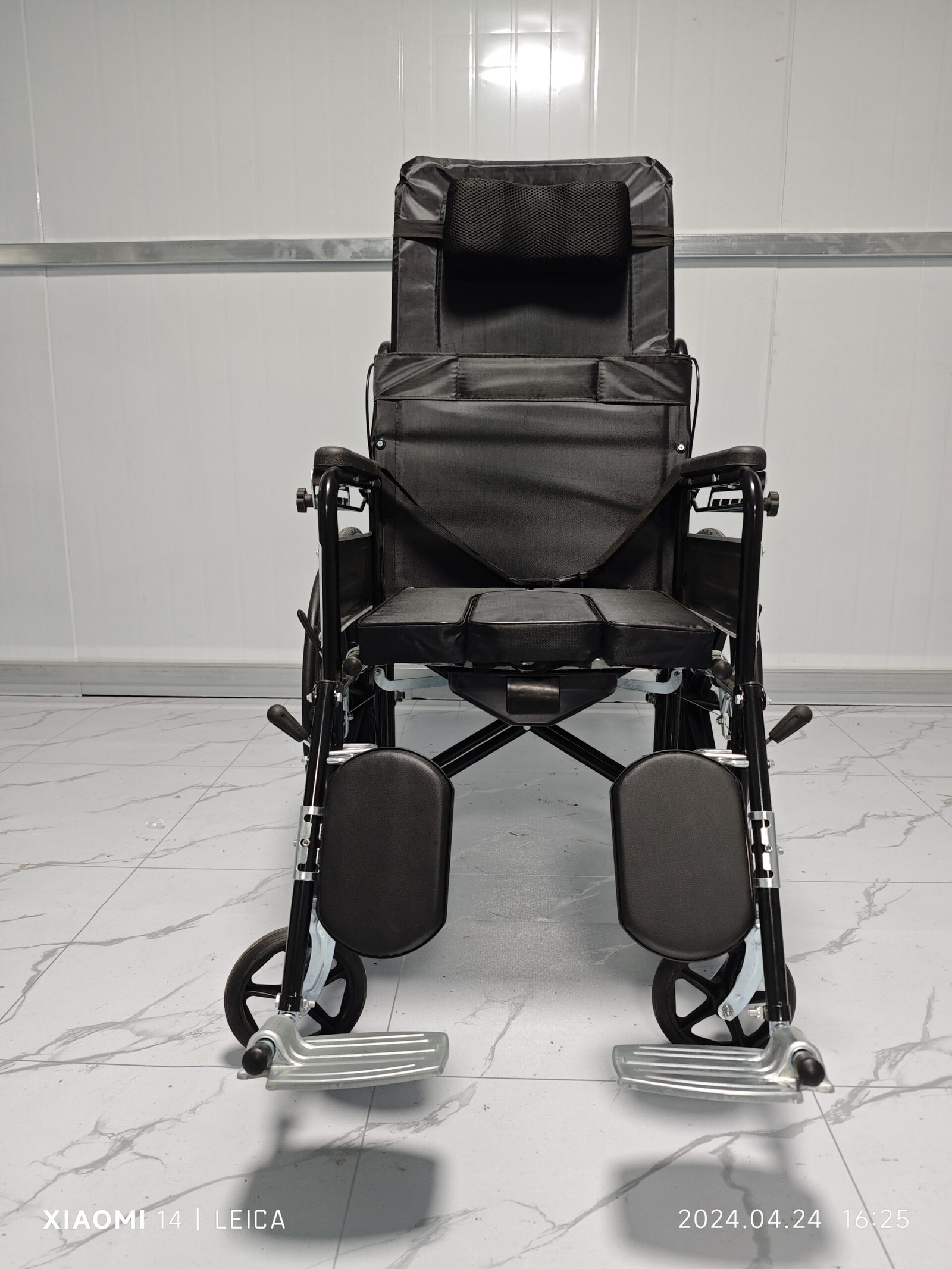 NL190301E-8 Fully Reclining wheelchairs with Commode Iron Foot Pedals Front View