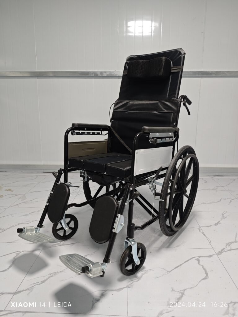 NL190301E-8 Fully Reclining wheelchairs with Commode Iron Foot Pedals