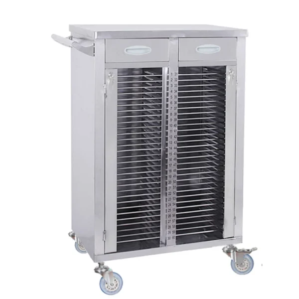 NL230101 SSBL02 Two Columns Integral Welded Stainless Steel Medical Record Trolley 40 100 Layers