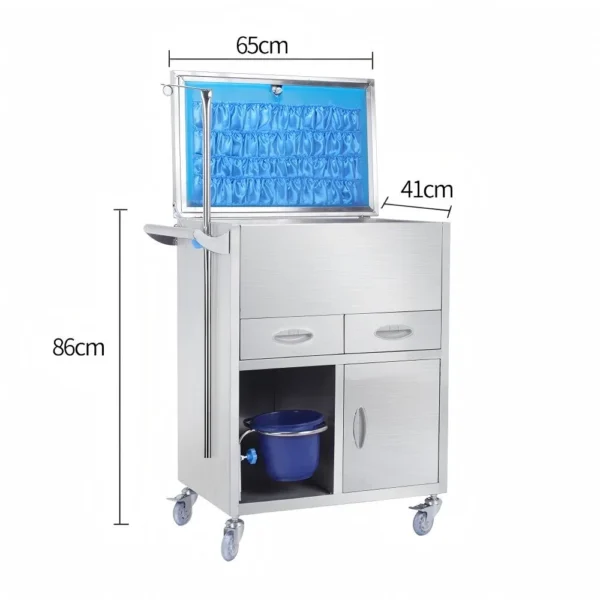 NL230101 SSQJ04 Integral Welded Stainless Steel Rescue Trolley 2 Drawers 1 Door 1 Dirt Basin