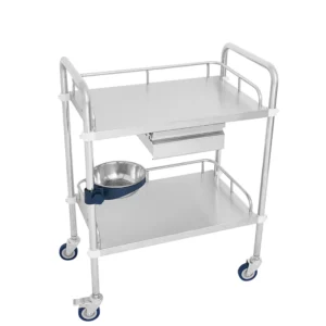 NL230101-SSQX03 Assembled Stainless Steel 2-Layer Instrument Trolley 1 Drawer 1 Dirt Basin