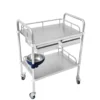 NL230101 SSQX04 Assembled Stainless Steel 2 Layer Instrument Trolley 2 Drawers 1 Dirt Basin