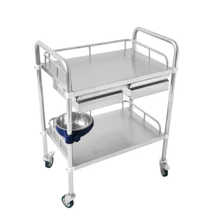 NL230101-SSQX04 Assembled Stainless Steel 2-Layer Instrument Trolley 2 Drawers 1 Dirt Basin