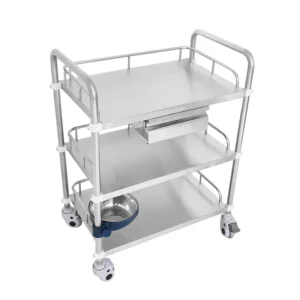 NL230101-SSQX06 Assembled Stainless Steel 2-Layer Instrument Trolley 1 Drawer 1 Dirt Basin