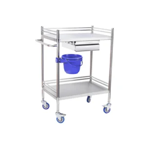 NL230101-SSQX09 Integral Welded Stainless Steel 2-Layer Instrument Trolley 1 Drawer 1 Dirt Basin