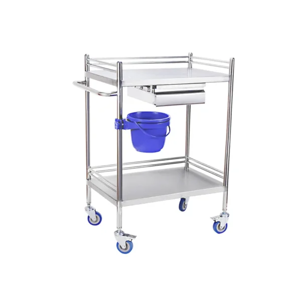NL230101 SSQX09 Integral Welded Stainless Steel 2 Layer Instrument Trolley 1 Drawer 1 Dirt Basin