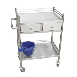 NL230101 SSQX10 Integral Welded Stainless Steel 2 Layer Instrument Trolley 2 Drawers 1 Dirt Basin