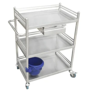 NL230101 SSQX12 Integral Welded Stainless Steel 3 Layer Instrument Trolley 1 Drawer 1 Dirt Basin