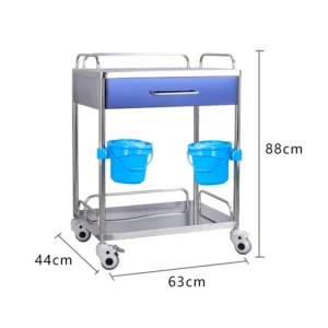 NL230101-SSQX17 Integral Welded Stainless Steel 2-Layer Instrument Trolley 1 Drawer 2 Dirt Basins