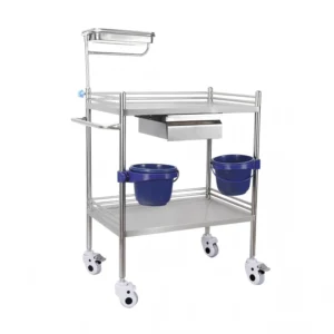 NL230101-SSQX19 Integral Welded Stainless Steel 2-Layer Instrument Trolley 1 Drawer 2 Dirt Basins