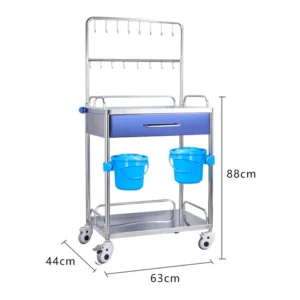 NL230101-SSSY01 Integral Welded Stainless Steel 2-Layer Infusion Trolley 1 Drawer 2 Dirt Basins