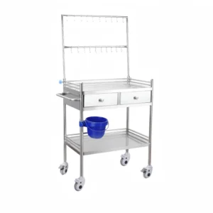 NL230101-SSSY02 Integral Welded Stainless Steel 2-Layer Infusion Trolley 2 Drawers 1 Dirt Basin