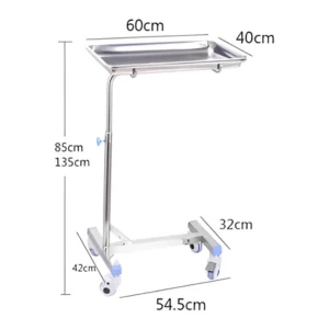 NL230101 SSTP05 Extra Large Tray Stainless Steel Mayo Trolley for Ample Medical Supplies Storage