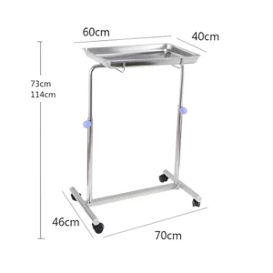 NL230101 SSTP08 Wide Tray Stainless Steel Mayo Trolley for Organized Medical Item Display