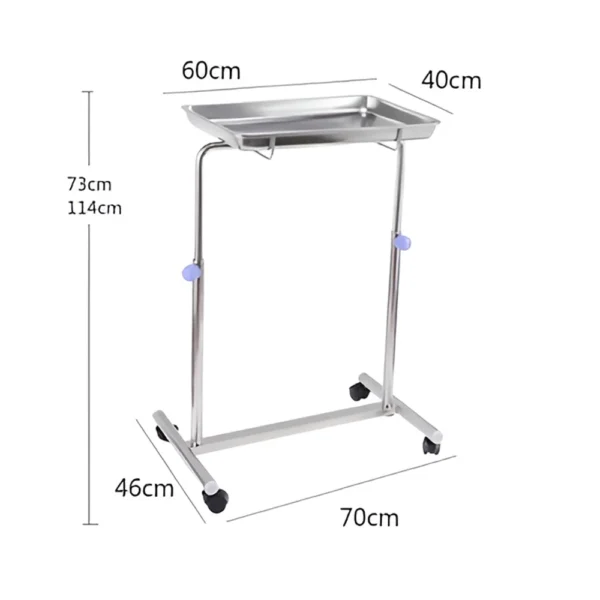 NL230101 SSTP08 Wide Tray Stainless Steel Mayo Trolley for Organized Medical Item Display