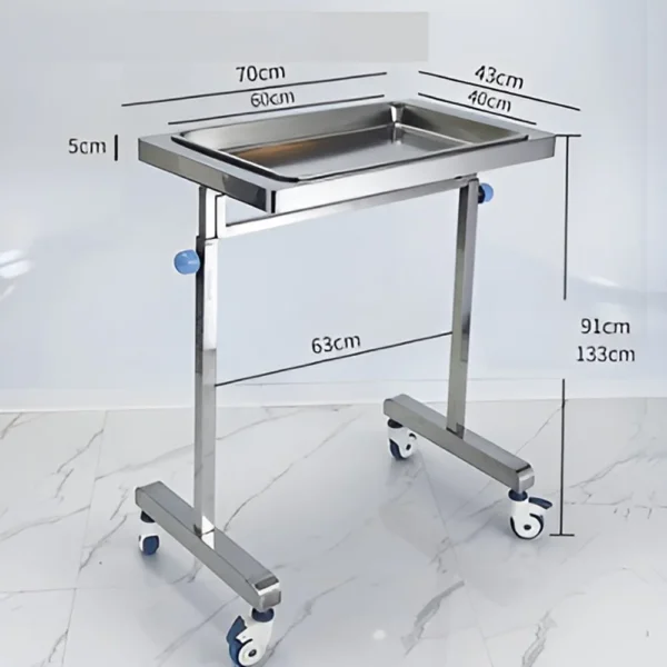 NL230101 SSTP10 Mid Sized Stainless Steel Mayo Trolley with Large Tray for Balanced Medical Use